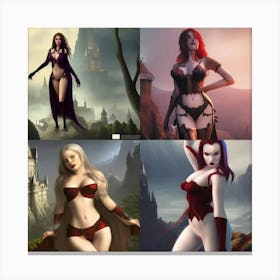 Vampire Woman Stood Near Castle Canvas Print