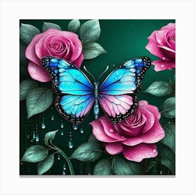 Butterfly On Roses Canvas Print