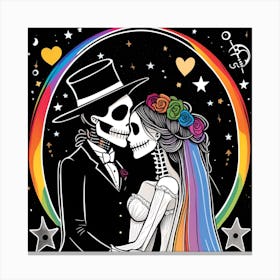 Day Of The Dead Wedding rainbow colors Canvas Print