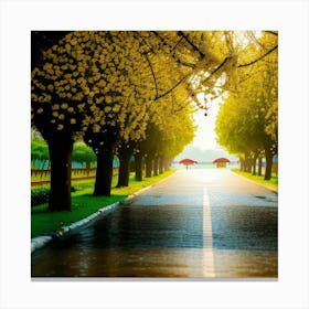 Road Lined With Trees Canvas Print