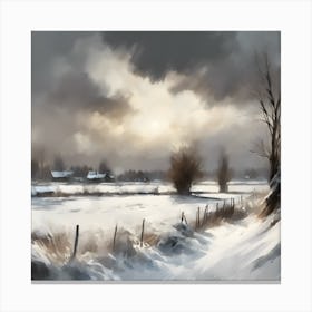 A Winter Landscape, Snow across the Countryside 4 Canvas Print