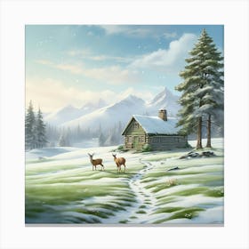 Cabin In The Snow Canvas Print