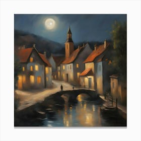 Moonlight In The Village Canvas Print