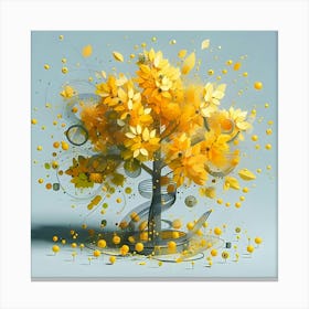 A 3D Rendering Of A Tree With Bright Yellow Leaves And An Abstract Style 4 Canvas Print