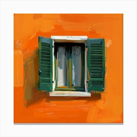 Green Shutters On An Orange Wall Canvas Print