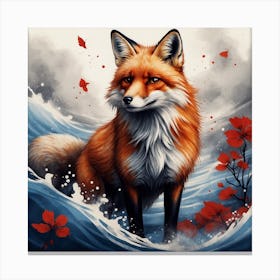 Fox In The Water Canvas Print