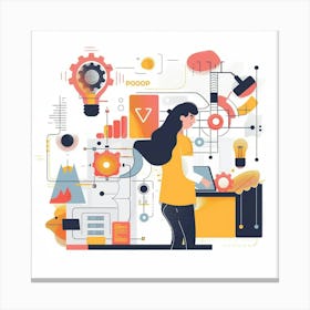 Illustration Of A Woman Working On Her Laptop Canvas Print