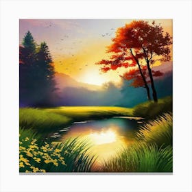 Sunset By The River 20 Canvas Print