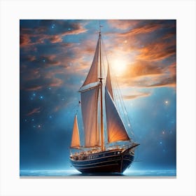 Sailboat In The Night Sky Canvas Print