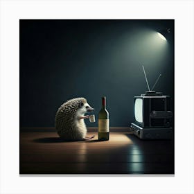 Hedgehog with a bottle of Wine Stampe su tela