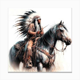 Indian Chief On Horse Painting Canvas Print