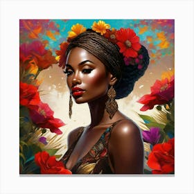 African Woman With Flowers Canvas Print