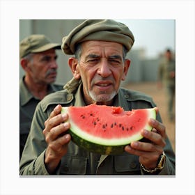 Iraqi Soldier Eating Watermelon Canvas Print