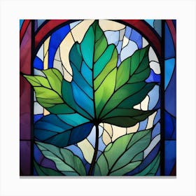 Green Leaf On A Stained Glass Window Canvas Print