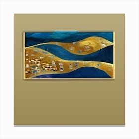 Gold And Blue Abstract Painting Canvas Print