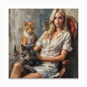 Girl With Cats Canvas Print