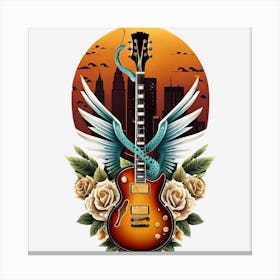 Guitar With Roses Canvas Print
