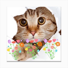 cute cat with flowers 1 Canvas Print