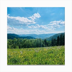 A Panoramic Scene Capturing The Essence Of A Clear Spring Day In Nature Soft Sunlight Filtering Thr (1) 2 Canvas Print