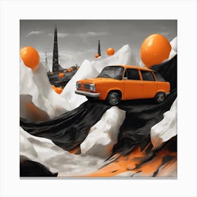 Orange Car On Ice Canvas Print