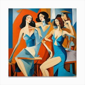 Three Women In Blue Dresses 1 Canvas Print