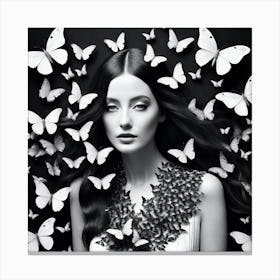 Black And White Butterfly Portrait 6 Canvas Print