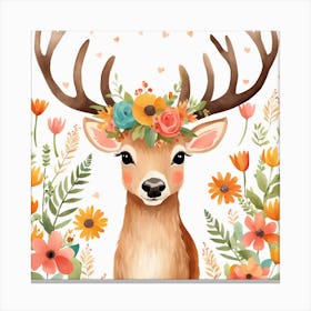 Floral Baby Elk Nursery Illustration (22) Canvas Print