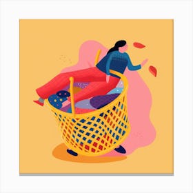 Woman In Shopping Basket Canvas Print