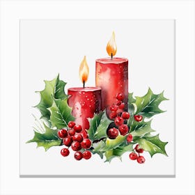 Christmas Candles With Holly 6 Canvas Print