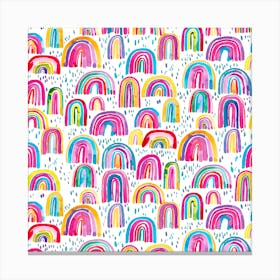 Cute Watercolor Rainbows Square Canvas Print