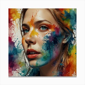 Colorful Girl With Paint Splashes Canvas Print