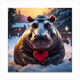 Firefly Heart Melting Hippo In Cozy Winter Wonderland 69022 (2) Canvas Print