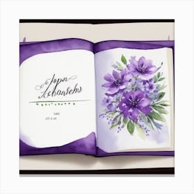 Purple Flowers In A Book Canvas Print