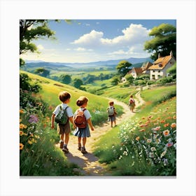 Two Children Walking Down A Path 1 Canvas Print