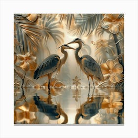 Herons In The Water 1 Canvas Print