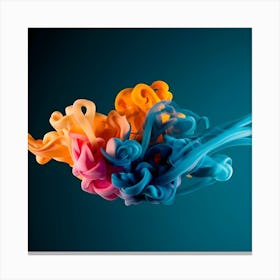 Abstract Long Cloud Of Colourful Smoke On A Blue (2) Canvas Print
