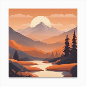 Misty mountains background in orange tone 73 Canvas Print