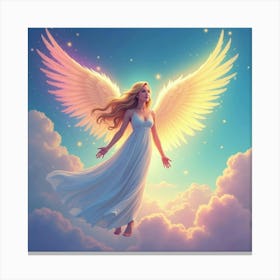 Angel In A Watercolor Sky With A Rainbow Aura 1 Canvas Print