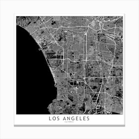 Los Angeles Black And White Map Square Canvas Print