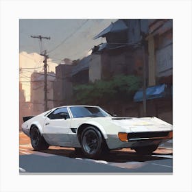 White Sports Car In The City Canvas Print