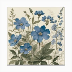 Blue Flowers Farmhouse Botanical Art Print 3 Canvas Print