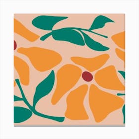 Orange Flowers On A Beige Background Canvas Print