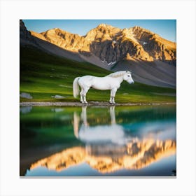 White Horse In The Mountains Canvas Print