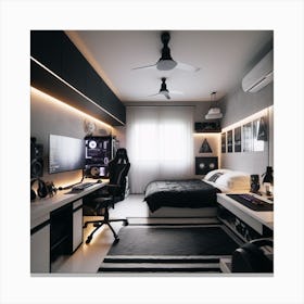 Black And White Gaming Bedroom 2 Canvas Print