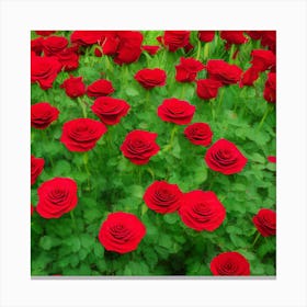 Red Roses In The Garden Canvas Print