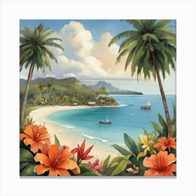 Pacific Islands Travel Illustration Art Print Canvas Print