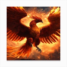 Phoenix Emerging From Fire With Galaxy (1) Canvas Print