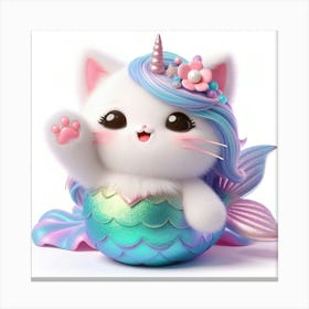 Fluffy 3D image of mermaid caticorn 11 Canvas Print