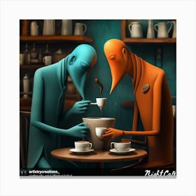 Two Friends Drinking Coffee Canvas Print