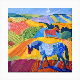 Horses in the English Countryside Series, Hockney Style. 1 Canvas Print